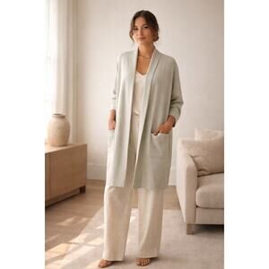 Eileen Fisher Silk Blend Long Open Cardigan Large Lagenlook Academia